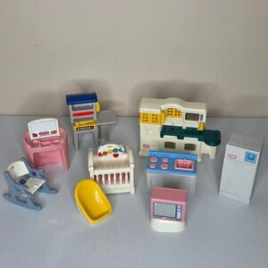 Vintage 90s Little Tikes Dollhouse Furniture Kitchen Nursery Lights Sounds Crib